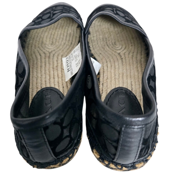 Coach Women 6B Cleo Black Logo Round Leather Cap Toe Mesh Slip-On‎ Espadrilles - Picture 9 of 15